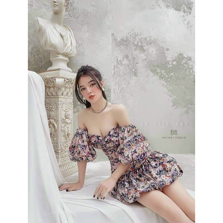 Đầm cúp ngực tay phồng (có mút) họa tiết hoa siêu xinh