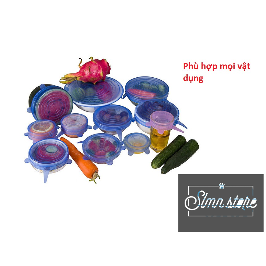 Bộ 6 nắp đậy bằng silicon siêu mềm dẻo, phù hợp mọi vật dụng, vệ sinh, an toàn. Slmn_Bo6NS