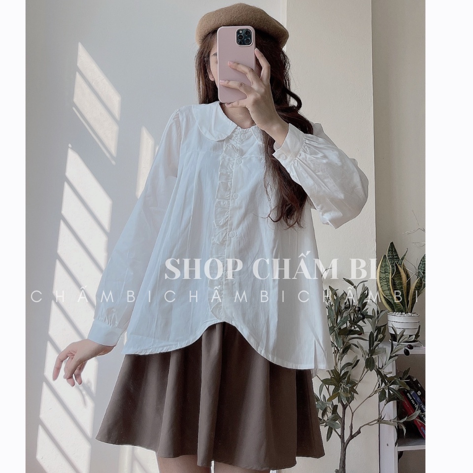 Áo sơ mi kiểu nữ A.268, Áo kiểu nữ cổ sen dài tay bèo nhẹ dọc cúc cài thân vạt lệch cực xinh