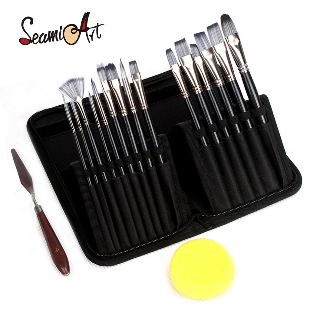 Set Cọ Vẽ Tranh 18 Món SeamiArt Bằng Sợi Nylon Có Túi Đựng Tiện Dụng