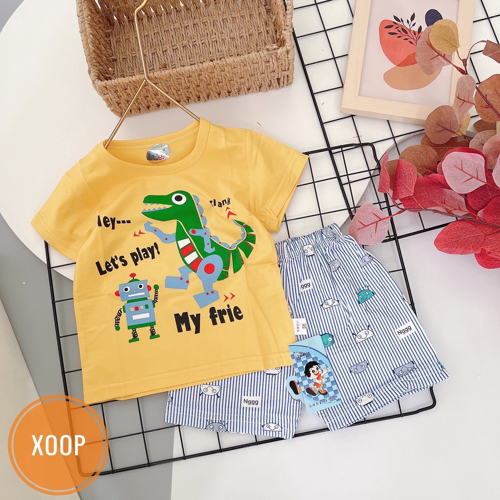 (Nhí 8-16kg) Bảng 5 bộ cộc tay cotton xuất hàn in hoạ tiết to cho bé (có chọn mẫu)
