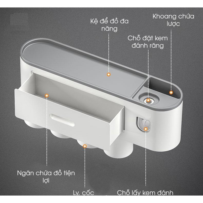 BỘ NHẢ KEM ĐÁNH RĂNG - KỆ PHÒNG TẮM OENON CAO CẤP KÈM CỐC TỪ TÍNH THÔNG MINH