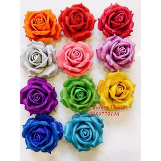 Hoa hồng nhũ kim tuyến,size 9-10cm, chất xốp nhũ kim tuyến