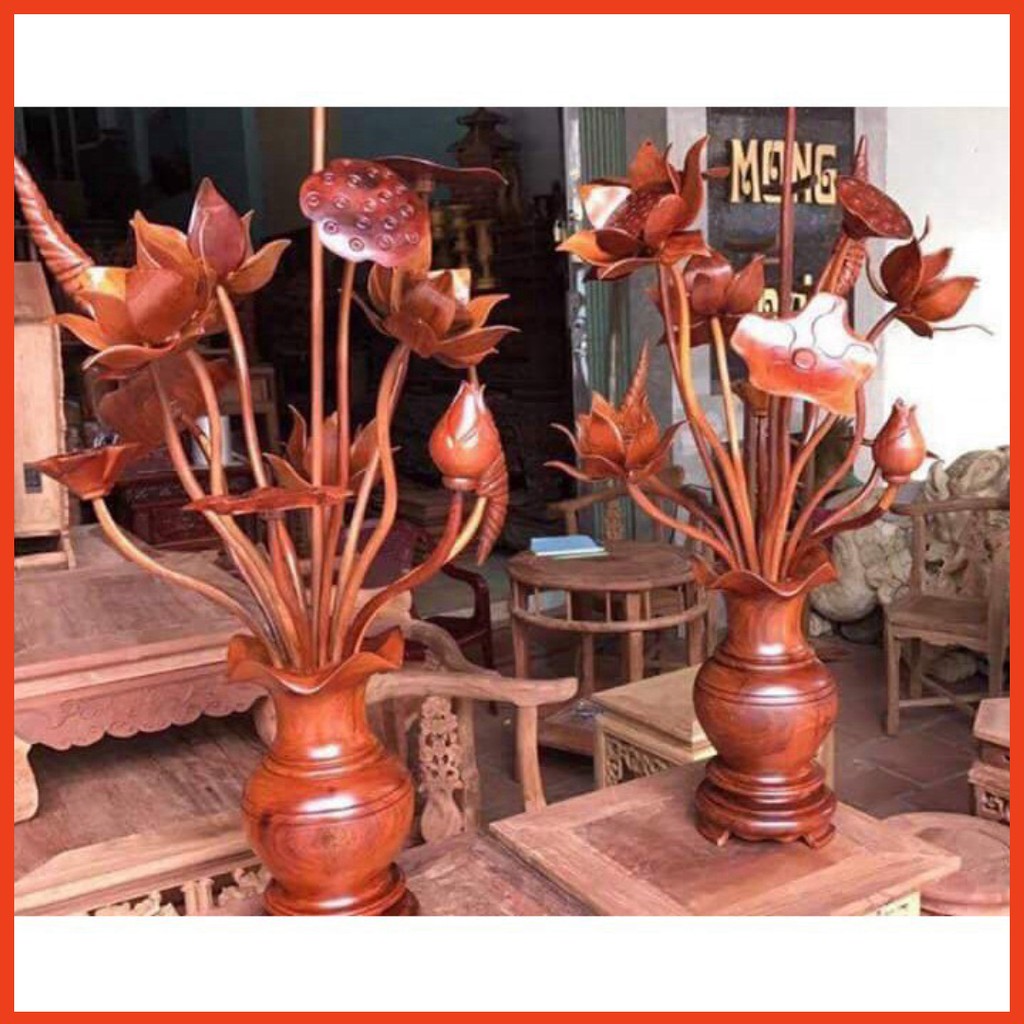 Bình hoa sen gỗ hương cao cấp 13 bông