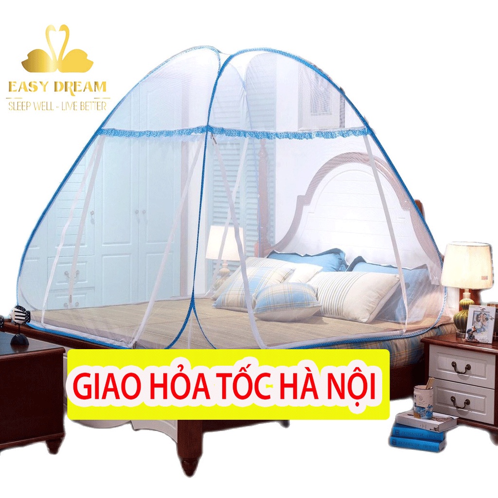 Mùng chụp tự bung gấp gọn dành cho người lớn có 3 cửa - cao 1m65_khóa inox đôi 2 chều_vải tuyn mắt nhỏ