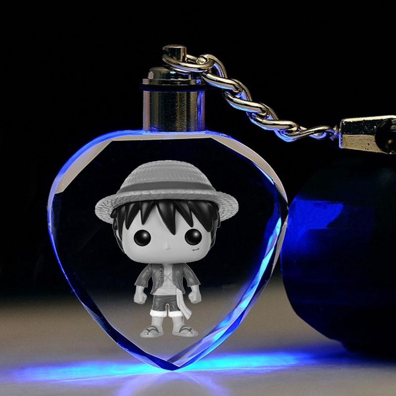 Móc Khóa Đèn LED Pha Lê Hình Hoạt Hình ONE PIECE Luffy Roronoa Zoro Chopper Cá Tính Bảy Màu