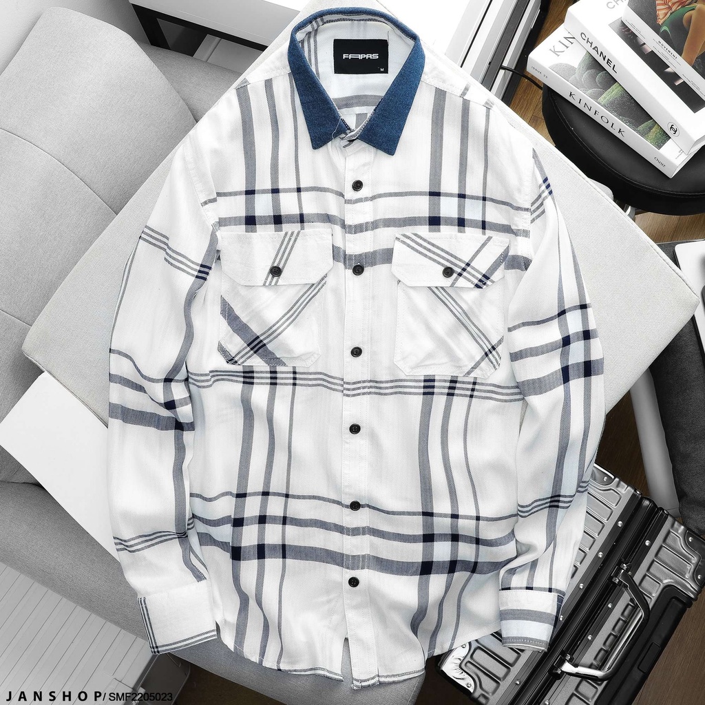Sơmi Flannel Mix Denim Thiết Kế Cổ Denim Tạo Điểm Nhấn Bụi Bặm Cùng Chất Vải Flannel Mềm Mịn, Form Relaxed Thoả Mái