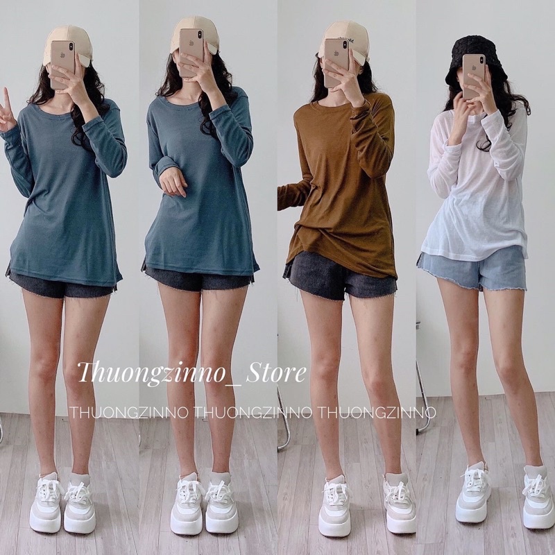 [Hàng Quảng Châu]Áo phông giấy chất đẹp 203 hàng Quảng Châu Áo phông giấy dài tay form rộng dáng mới