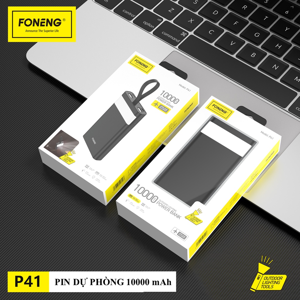 Pin Sạc Dự Phòng FONENG dung lượng 10000mAh 2 Cổng USB và Type-C có đèn LED Chiếu sáng