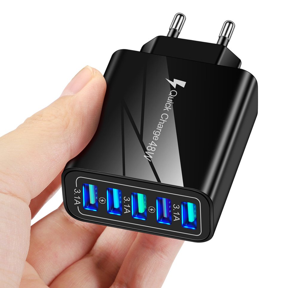 USB Charger 5 Ports Quick Charge Universal Wall Chargers Luminous Wall Charger