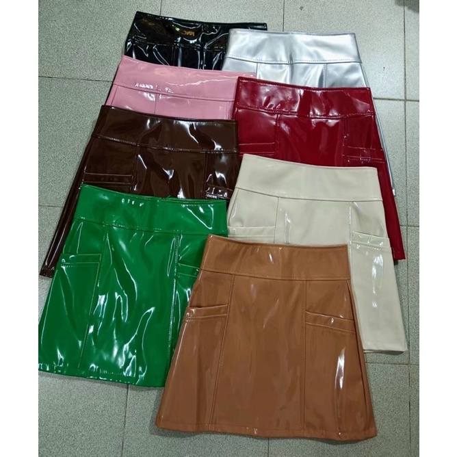 Chân váy da bóng cạp cao QC hot hit