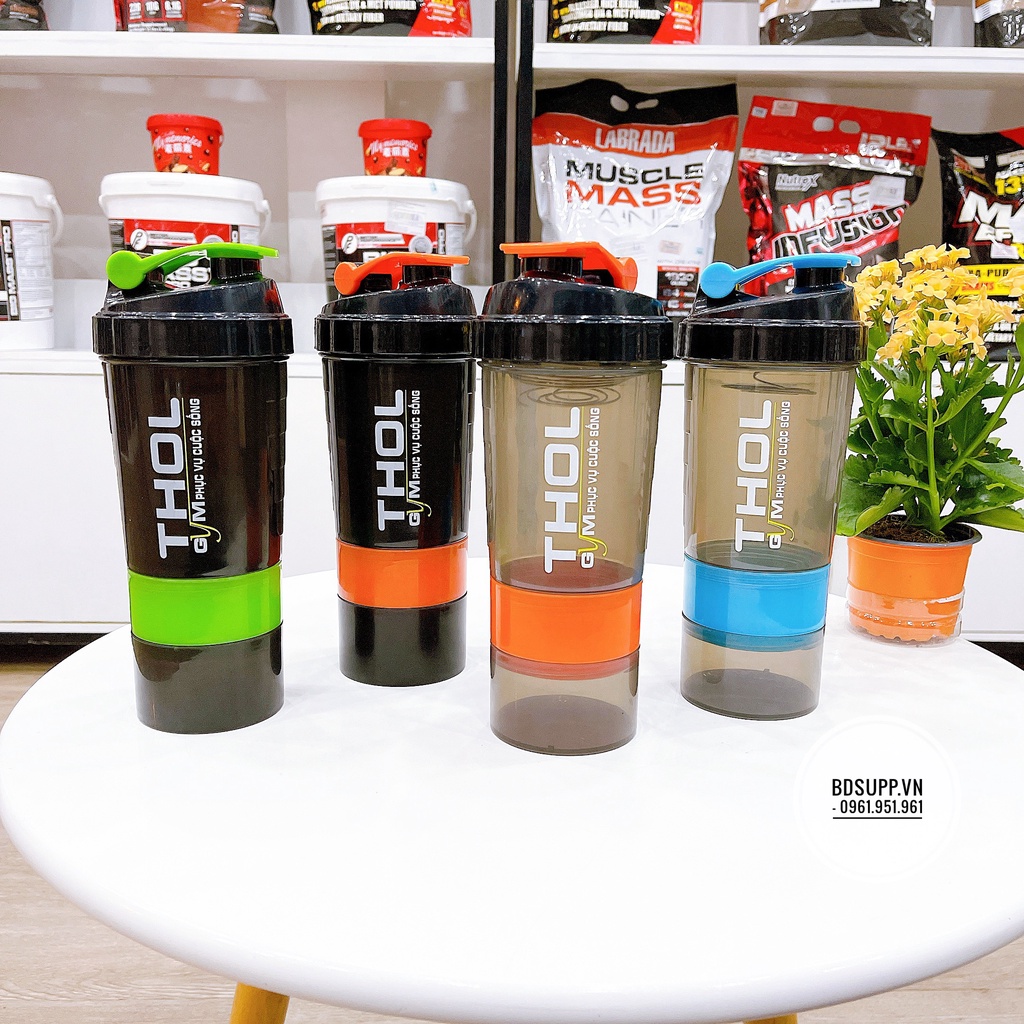 Bình Nước Uống Nước Thể Thao 3 ngăn - Shaker THOL