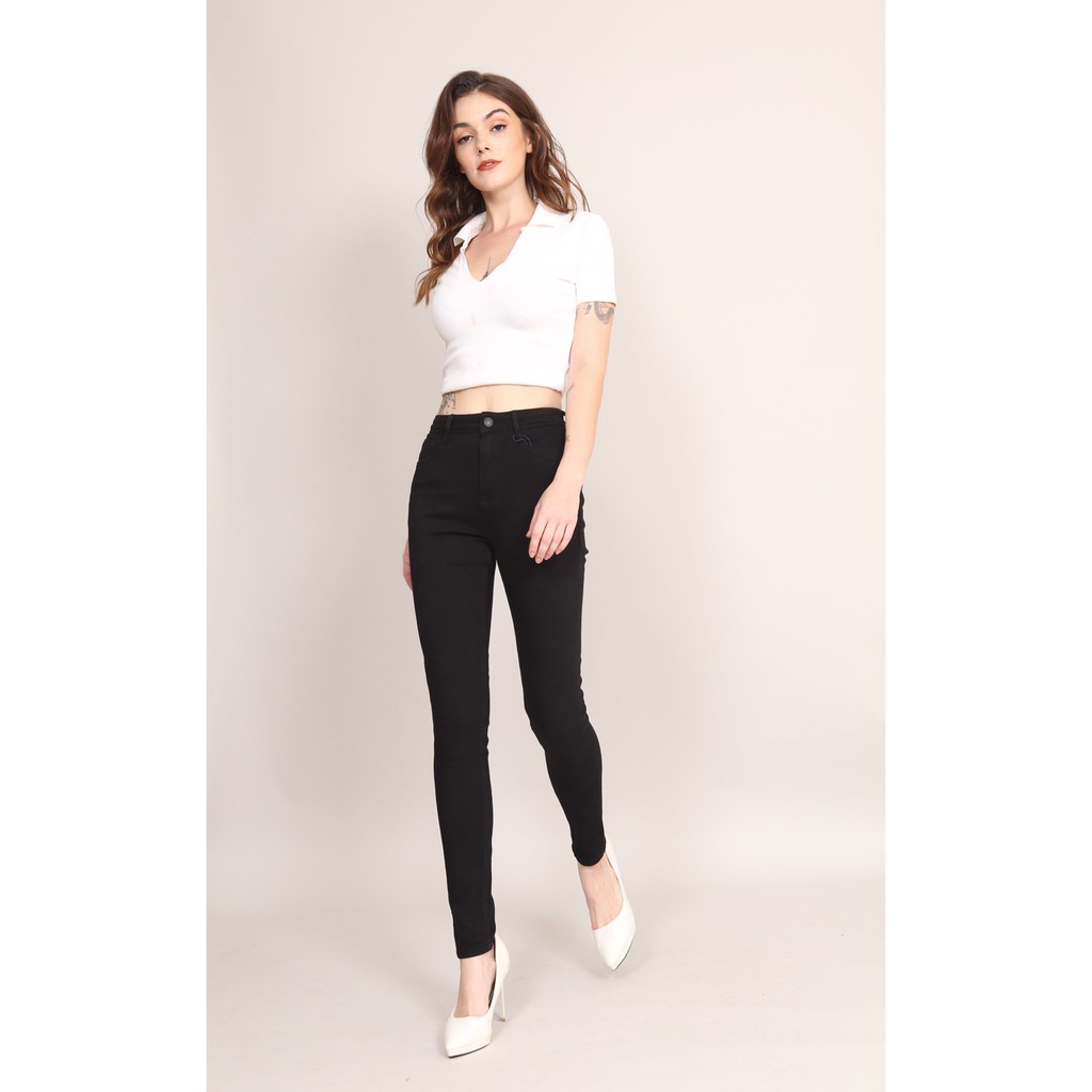 Quần Jean Nữ Skinny lưng cao đen trắng cạp cao co giãn Trơn Cơ Bản CT JEANS