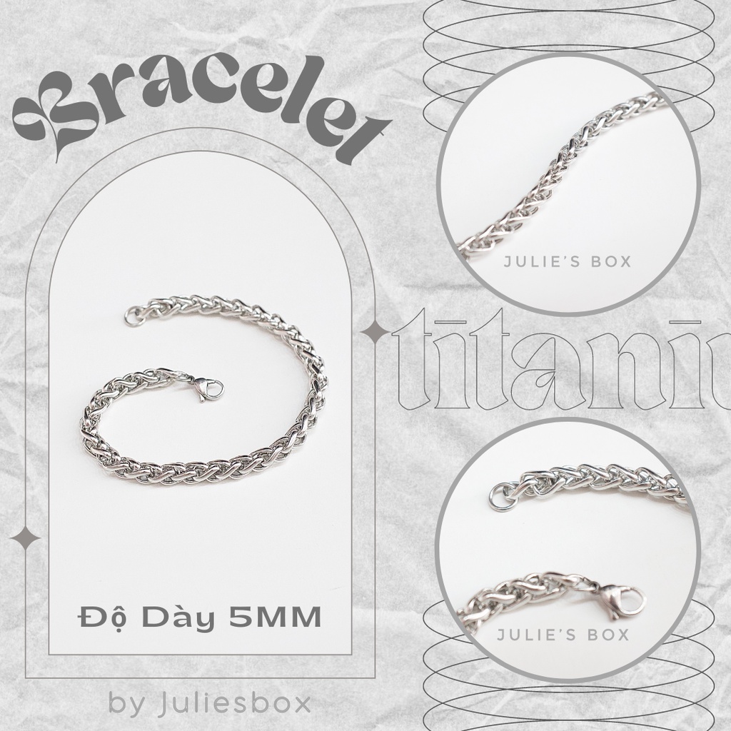 Vòng Tay Titan Unisex Dày 5MM Xích Basic Không Đen Không Hoen Gỉ Không Phai Màu Không Ngứa Bền julies box 66 bracelet