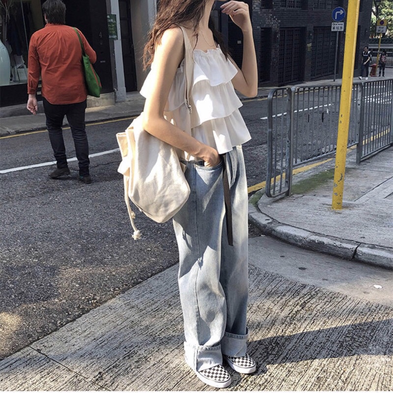 Áo crotop top 2 dây 3 tầng, áo hở lưng hai dây kiểu bánh bèo siêu cute