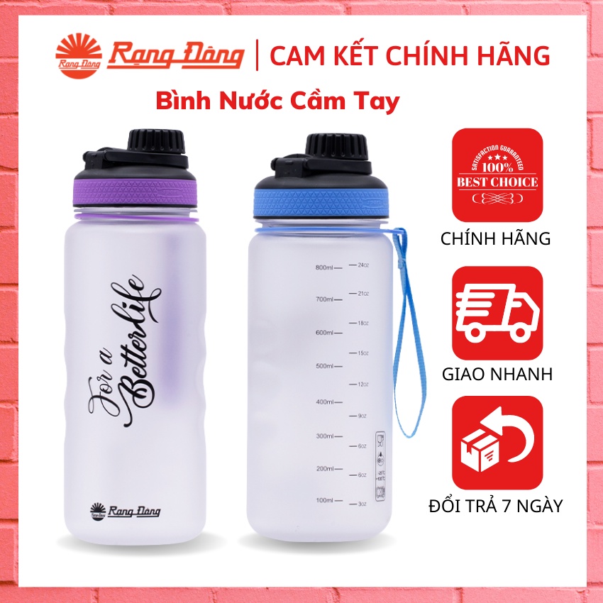 Bình Đựng Nước Nhựa Cầm Tay Rạng Đông – 1 Lit/1.2 Lit - Free BPA- Nhựa Cao cấp Chịu nhiệt từ -30 độ tới 140 độ