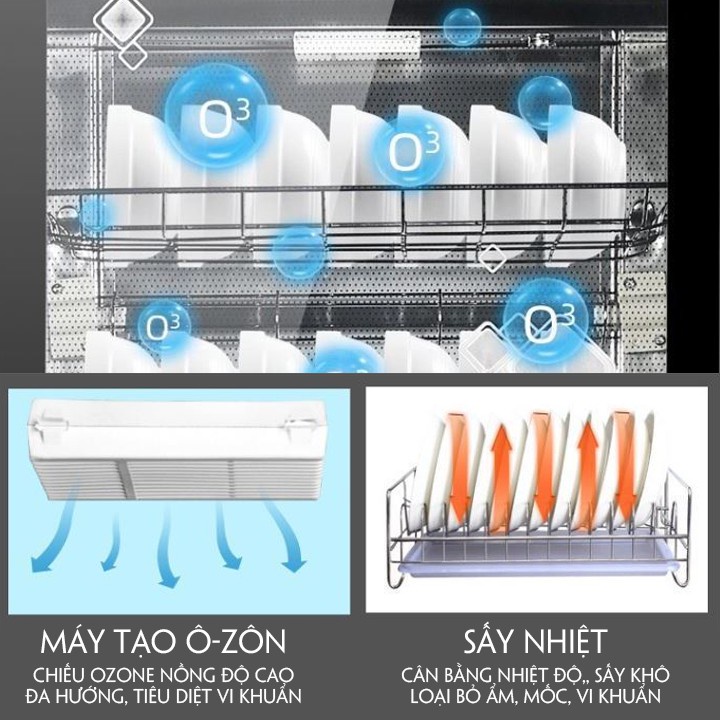Máy Sấy Khử Khuẩn Bát Đĩa Gia Đình 98L , Tủ Khử Trùng Bát Đĩa Bằng Ozon Hồng Ngoại Sấy Khô Chén Bát Cực Nhanh