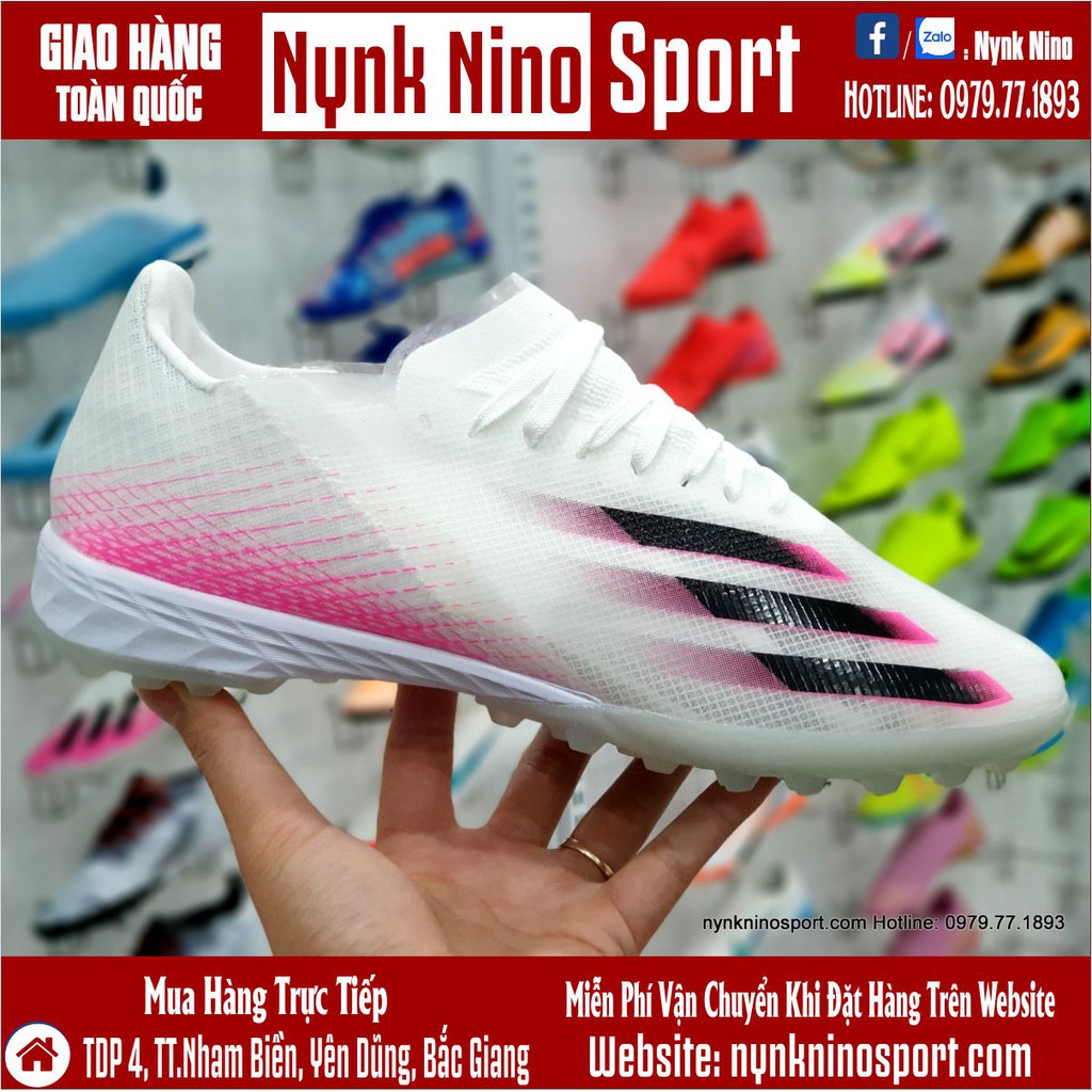 Giày Bóng Đá Adidas X Ghosted.1 Trắng Vạch Hồng TF