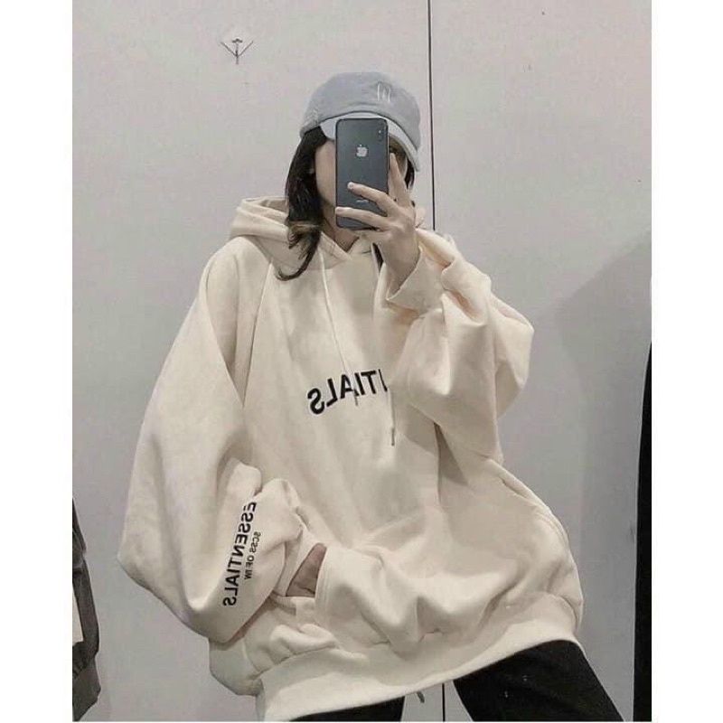 Áo HOODIE dáng rộng basic in chữ ESSE chất nỉ bông dày dặn 4 màu fom dưới 62kg