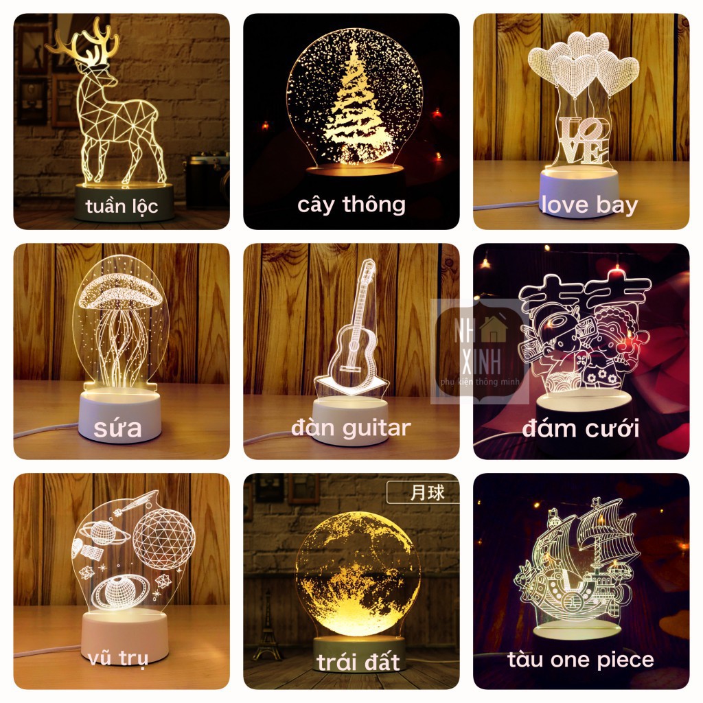 (Bán Buôn Sỉ) Đèn Ngủ 3D Để Bàn Kiểu Dáng Sáng Tạo Thay Đổi 3 Màu Sắc [Loại phích cắm ]