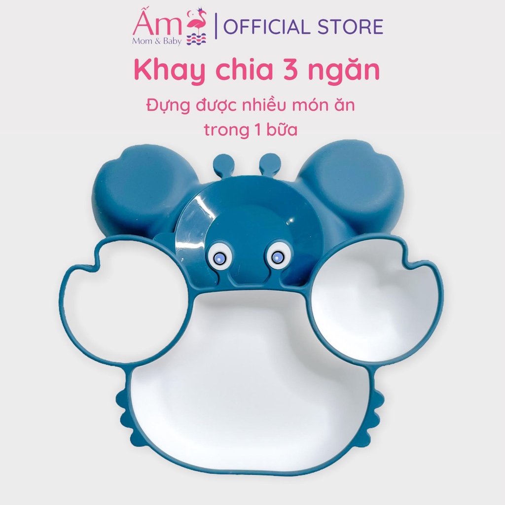Khay Ăn Dặm Silicon Cho Bé Để  Đồ  Hình Con Cua Dễ Thương Ấm Baby Có Đế Hút Chống Đổ Cao Cấp Ấm Gift Decor