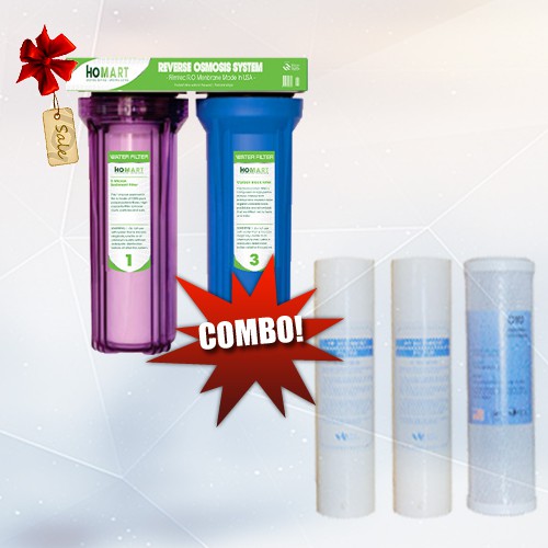 COMBO Bộ lọc nước sinh hoạt 2 cấp 20C3  và Bộ 3 lõi lọc nước số 1 PPF 10INCH