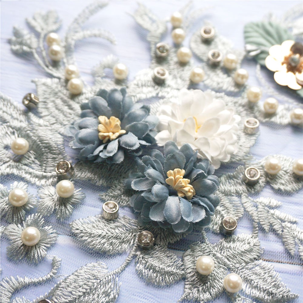 Thêu Kim Cương Giả Ngọc Trai Hoa Đính Ren Vải May Ren Viền Váy Cưới Thủ Công DIY