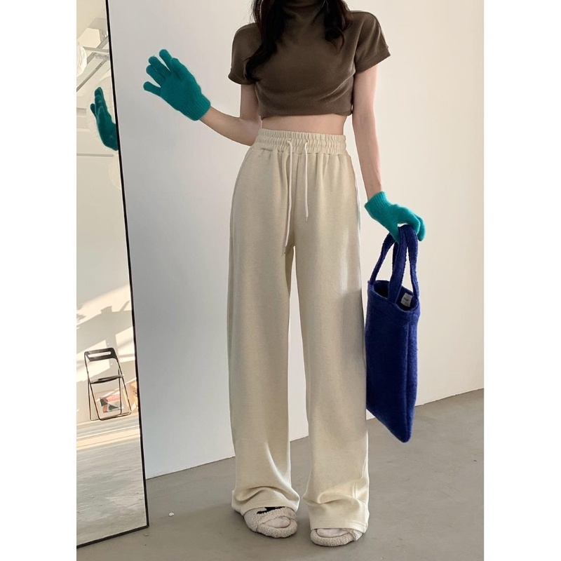 Quần Thể Thao Ống Rộng Lưng Cao Dây Rút Mẫu Mới Cho Nữ