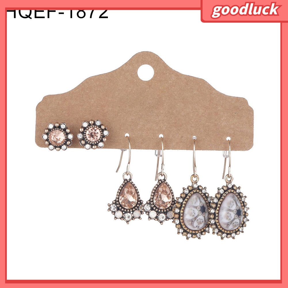 Bộ 3 đôi bông tai dáng tròn hình giọt nước có tua rua dáng treo cho nữ giới