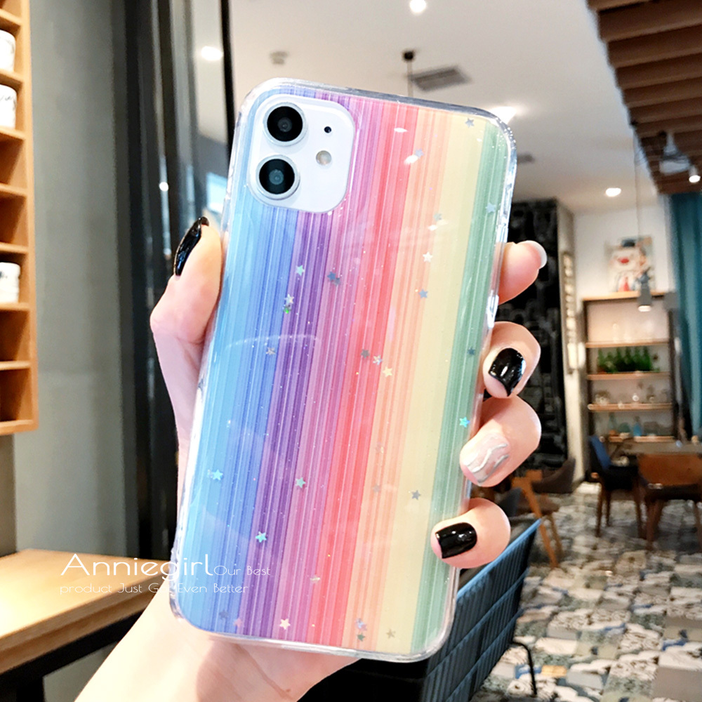 Glitter Rainbow Gold Foil Phone Case for IPhone 12 11 Pro Max XR Xs Max Shockproof Crystal Soft TPU Back Cover