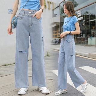 Quần jean rách ống rộng phong cách Hàn Quốc