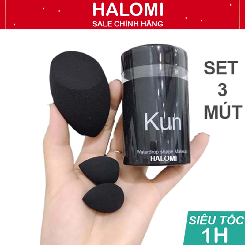 Bông Mút Tán Nền Kun Set Gồm 3 Chiếc Siêu Mịn Bám Phấn Chính Hãng Halomi