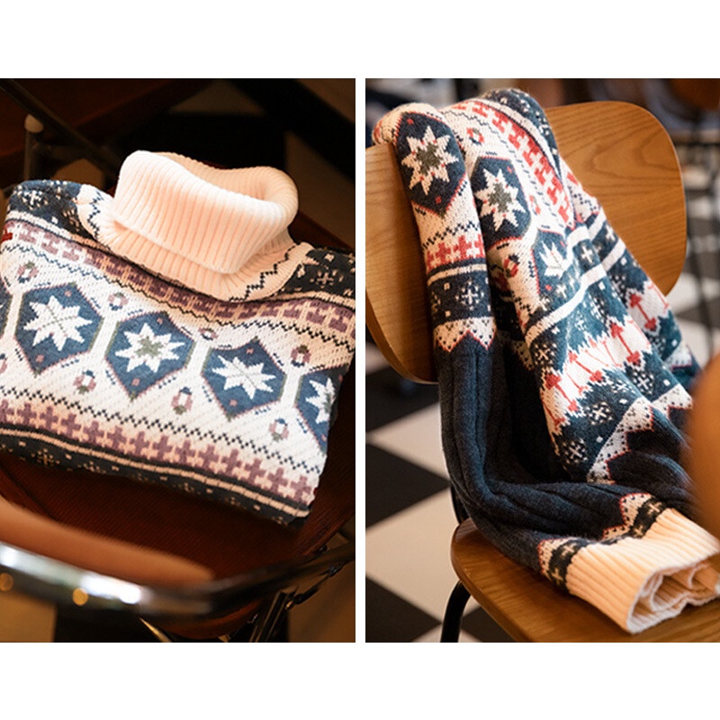 MADEN tooling men's autumn and winter Japanese retro Fair Isle jacquard turtleneck thick warm sweater