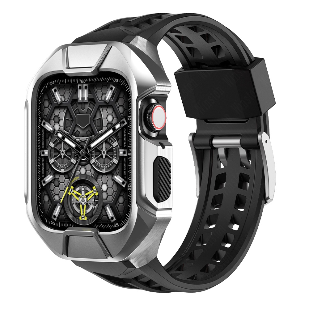 Dây Đeo Cao Su Phối Kim Loại Sang Trọng Dành Cho Apple Watch Series Ultra 8 7 45Mm iwatch SE 6 5 4 44Mm