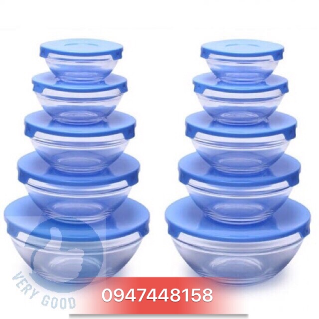 Bộ 5 bát thuỷ tinh có nắp đậy