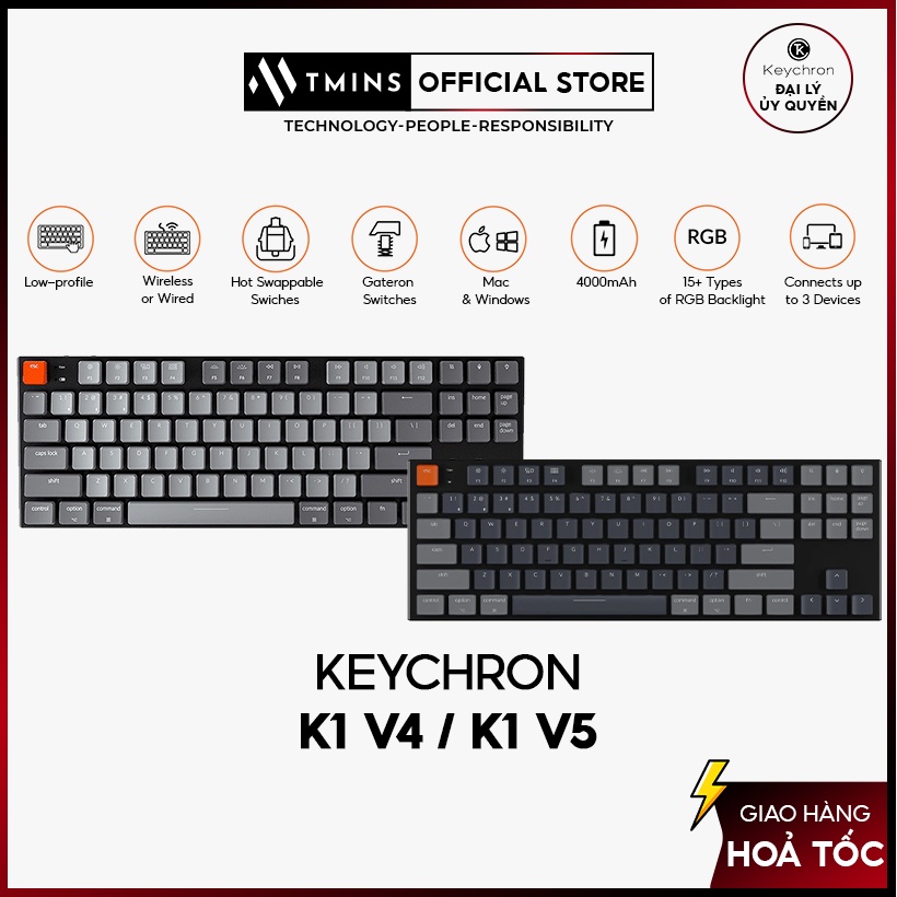Bàn phím Keychron K1 V4 / K1 V5 Bluetooth 5.0 ( Hàng chính hãng)