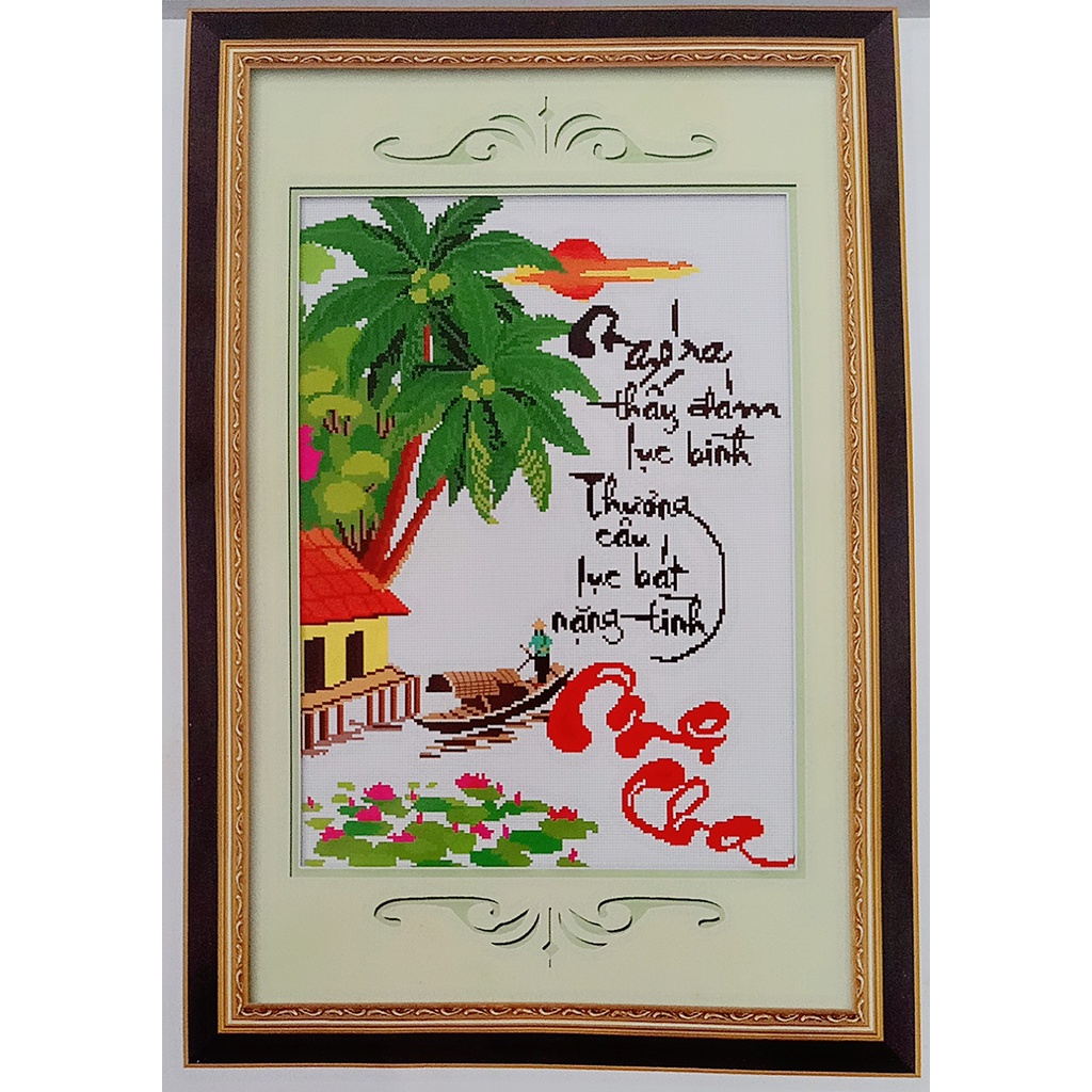 Xả lỗ tranh thêu kín Cha mẹ kích thước 47*61cm