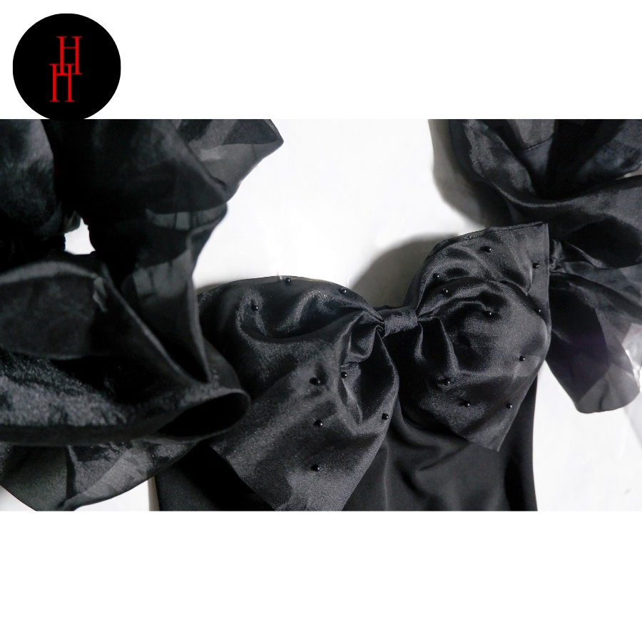 Đầm body cúp ngực formset tay bèo nơ màu đen HDT284 Hỉn Hỉn Store