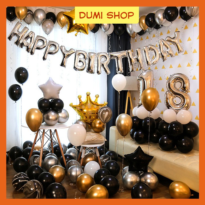 Set Bóng Bay Trang Trí Sinh Nhật Phong Cách Hoàng Gia Sang Trọng Có Kèm Bơm - Dumi Shop