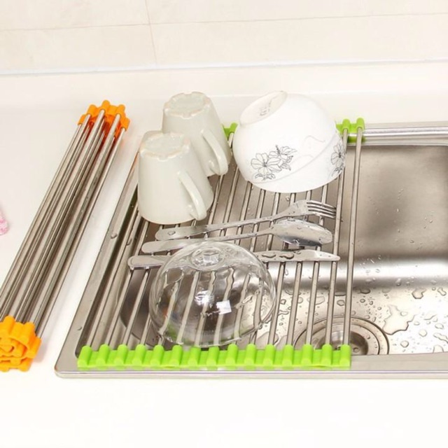 Kệ inox thông minh gác bồn rửa chén xếp gọn ( size to : 47x24cm )