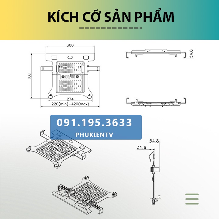 COMBO Giá Treo Màn Hình NB F160 17 - 27 Inch / NB F80  Kèm Kẹp Đỡ Laptop FP2 10 - 17 Inch Chính Hãng NB