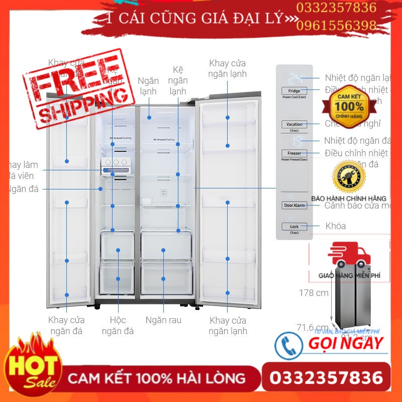 Tủ lạnh Samsung side by side RS62R5001M9/SV - Mới 100%