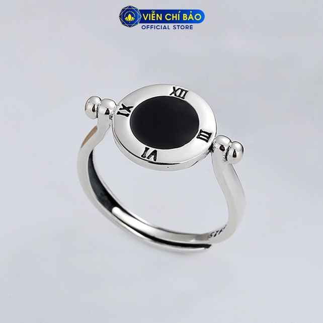 Nhẫn bạc nữ mặt đồng hồ đá đen chất liệu bạc Thái 925 thời trang nữ phụ kiện trang sức nữ Viễn Chí Bảo N000330