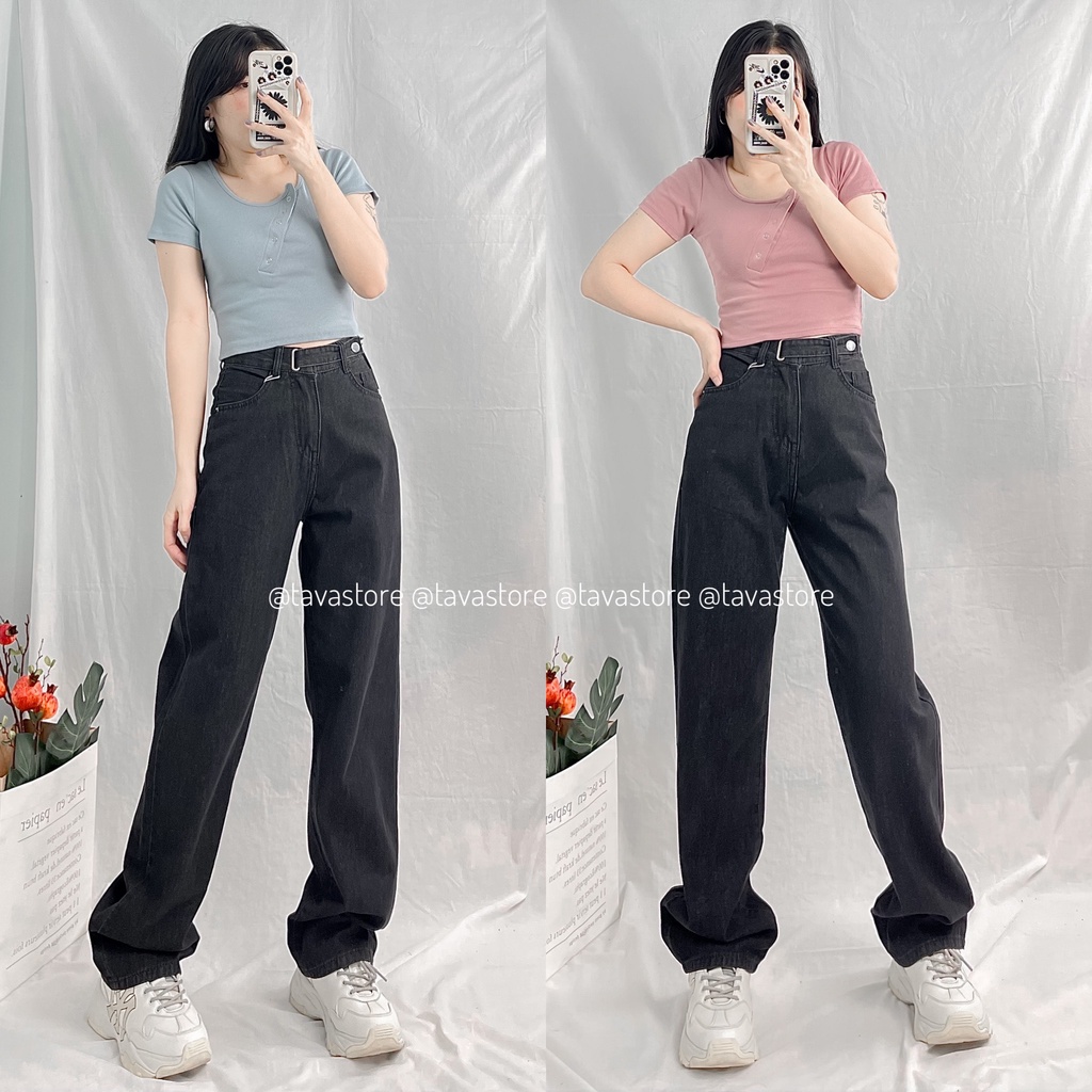 Áo croptop nút bấm lệch