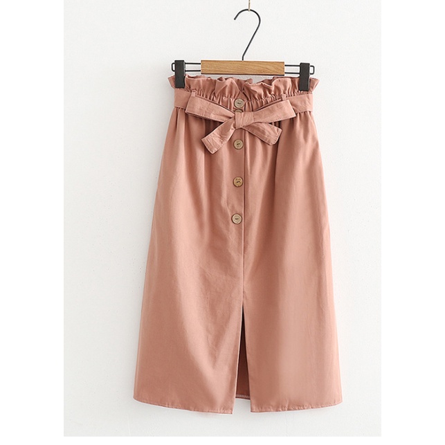 Chân váy vải cotton dáng dài thắt nơ VAY03 Song An Eco