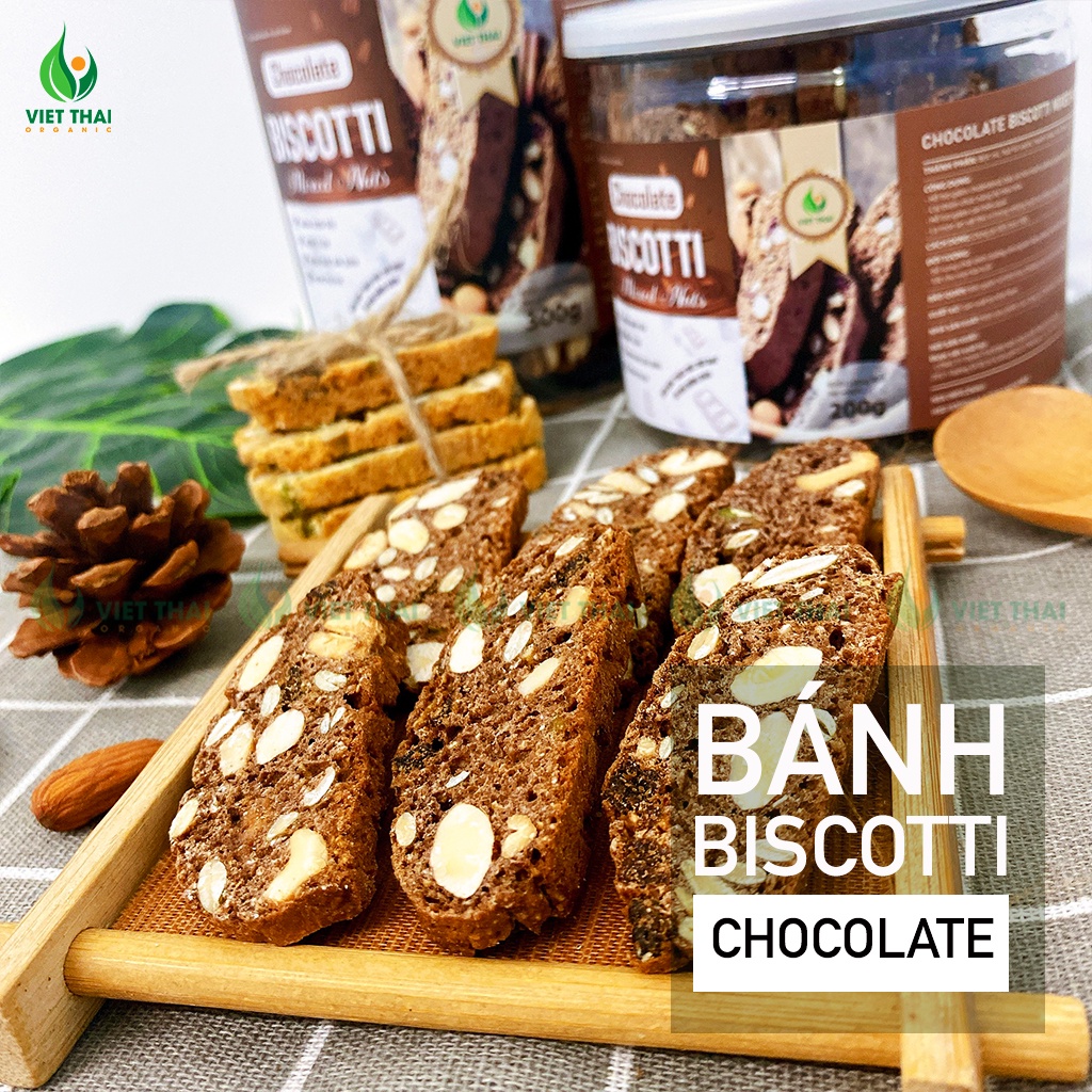 Bánh Biscotti Chocolate ăn kiêng, giảm cân heathly 100% nguyên cám, siêu hạt ăn sáng dinh dưỡng Việt Thái Organic