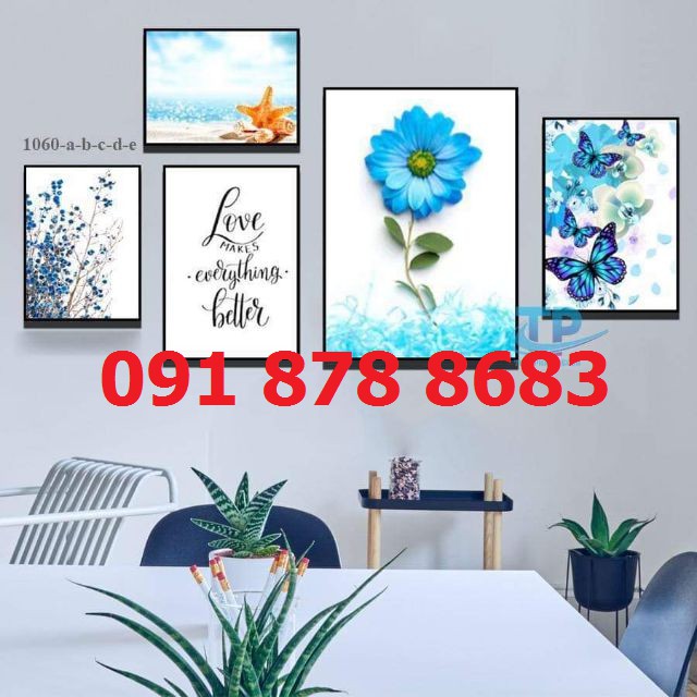 Bộ tranh 5 bức theo yêu cầu 50*70 to nhất tranh treo tường canvas mang không gian xanh mát đến ngôi nhà