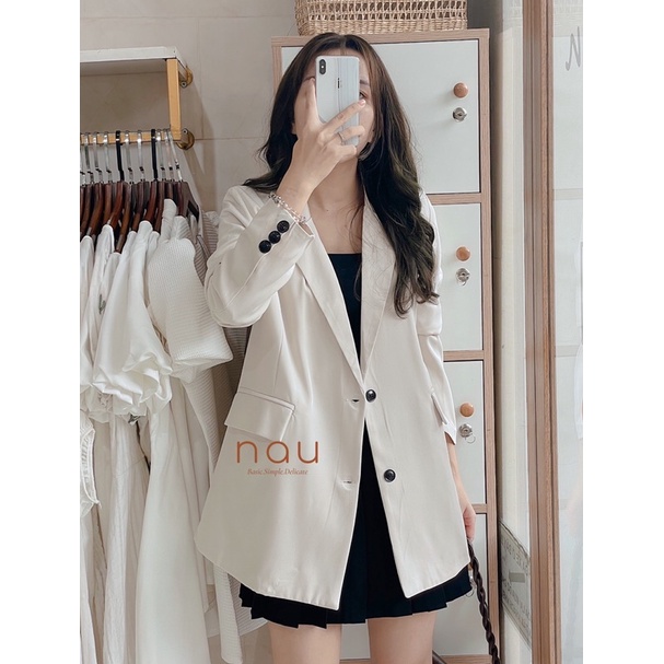 Áo blazer tay dài 2 lớp có túi vải siêu dày dặn màu Nâu - Đen - Hồng nude - Xanh - Kem | WebRaoVat - webraovat.net.vn