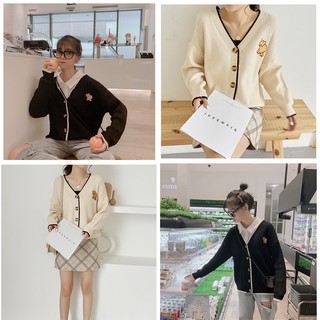 Áo khoác len Cardigan cài cúc thêu cổ chữ V xu hướng Hàn Quốc