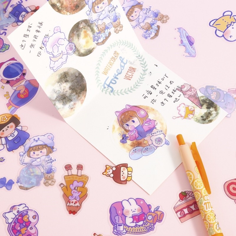 Set túi 40 miếng sticker trong suốt cute dễ thương-ST004